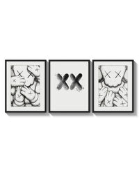KAWS XX Outline Sketch triptych arranged on a bright gallery wall