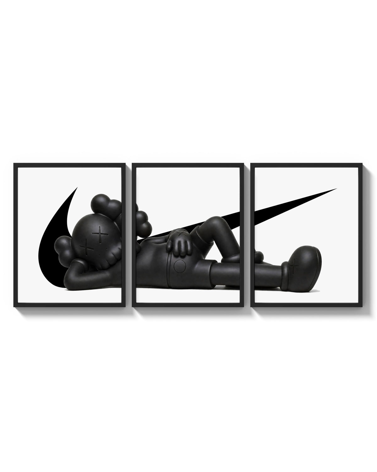KAWS Companion triptych arranged on a bright gallery wall