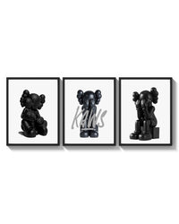 Blackout XX KAWS triptych arranged on a bright gallery wall