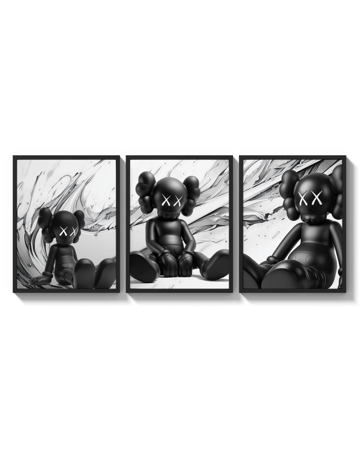KAWS Est. 1999 Companion triptych arranged on a bright gallery wall