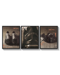 Nike Running Shoes triptych arranged on a bright gallery wall