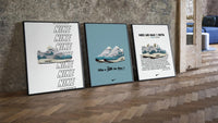 Nike Air Max 1 Patta framed poster set of 3 three-piece set leaning on parquet beside a vintage loft door