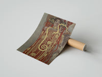 Rolled Klimt's Hygieia with gold serpent vintage art print poster beside its crush-resistant kraft shipping tube
