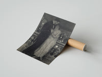 Rolled couple embracing on a night balcony vintage art print poster beside its crush-resistant kraft shipping tube