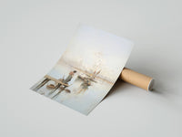 Rolled woman and dog on a dock watching sailboats vintage art print poster beside its crush-resistant kraft shipping tube