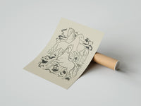Rolled three horses vintage art print poster beside its crush-resistant kraft shipping tube