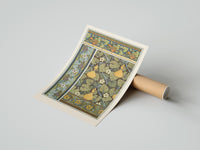 Rolled Art Nouveau botanical pattern with gourds and flowers vintage art print poster beside its crush-resistant kraft…