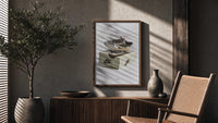 Air Jordan 1 Travis Scott Reverse Mocha poster framed above a fluted sideboard beside a potted tree