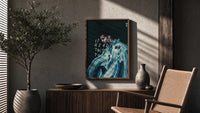 Drake If You're Reading This It's Too Late poster framed above a fluted sideboard beside a potted tree