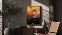 Tyler the Creator Flower Boy Tracklist poster framed above a fluted sideboard beside a potted tree
