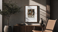 Nike Air Force 1 Streetwear poster framed above a fluted sideboard beside a potted tree