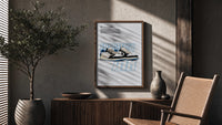 Travis Scott x Fragment Air Jordan 1 framed poster poster framed above a fluted sideboard beside an olive tree