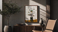 Tyler, the Creator Flower Boy Album Cover poster framed above a fluted sideboard beside a potted tree