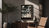 White Off-White Nike Air Force 1 framed poster poster framed above a fluted sideboard beside an olive tree
