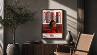 The Weeknd Popular Idol Magazine Cover poster framed above a fluted sideboard beside a potted tree