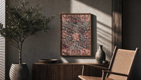 William Morris Honeysuckle poster framed above a fluted sideboard beside a potted tree