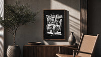 Metallica The Memory Remains Band Collage poster framed above a fluted sideboard beside a potted tree