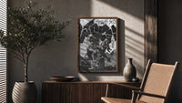 Travis Scott Utopia Album Cover framed poster poster framed above a fluted sideboard beside an olive tree