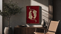 Mirrored Cheetahs poster framed above a fluted sideboard beside a potted tree