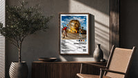 Travis Scott Astroworld Album Cover poster framed above a fluted sideboard beside a potted tree