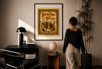 Thomas Nast Santa Claus Works Cover print in a black frame on a sunlit wall with a viewer