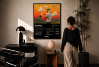 Tyler the Creator Flower Boy Tracklist print in a black frame on a sunlit wall with a viewer