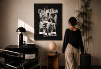 Metallica The Memory Remains Band Collage print in a black frame on a sunlit wall with a viewer
