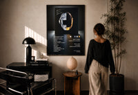 Daft Punk Random Access Memories Helmets print in a black frame on a sunlit wall with a viewer