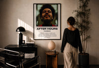 The Weeknd After Hours Album Cover print in a black frame on a sunlit wall with a viewer