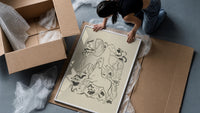 three horses vintage art print framed print being unpacked from protective bubble wrap and a box