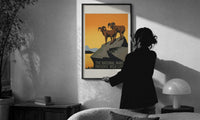 WPA Parks Preserve Wild Life print in a slim black frame being hung on a sunlit wall in a monochrome room