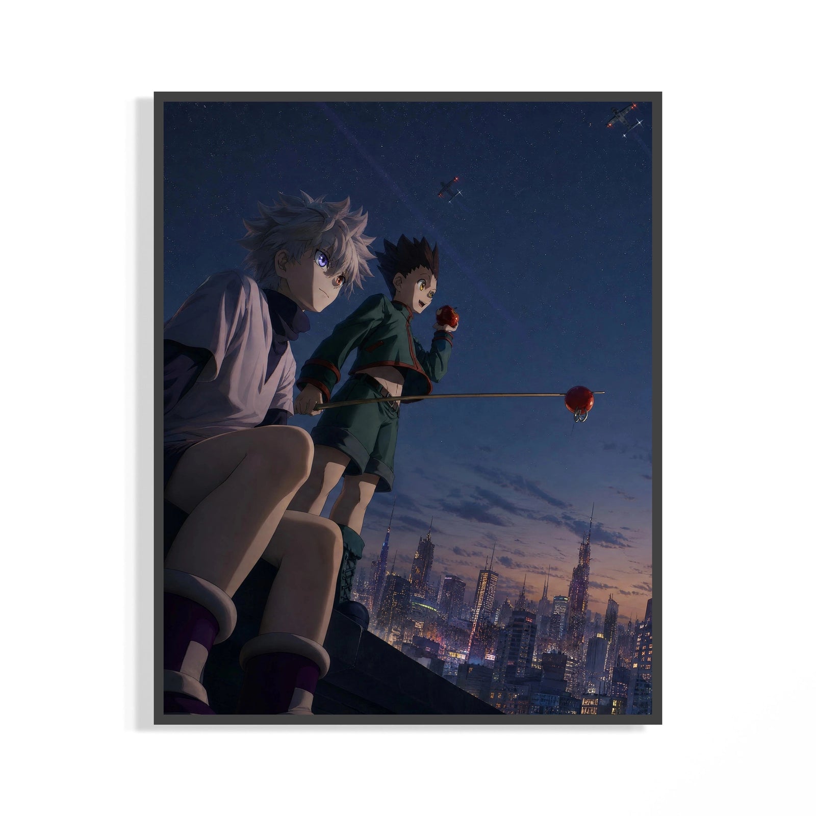Framed Two anime boys on rooftop at night print displayed as a statement piece