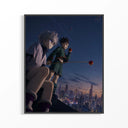 Framed Two anime boys on rooftop at night print displayed as a statement piece