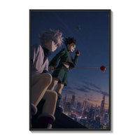 Two anime boys on rooftop at night poster framed on a white gallery wall
