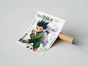 Rolled Gon and Killua anime characters poster beside its crush-resistant kraft shipping tube