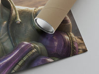 Matte paper-texture close-up of the Green alien warrior with horns print