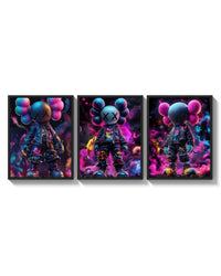 KAWS Neon Battle Figures Set of 3 arranged on a bright gallery wall
