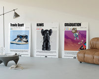 Hypebeast Legends Poster Set three-panel set displayed beside a brown leather sofa