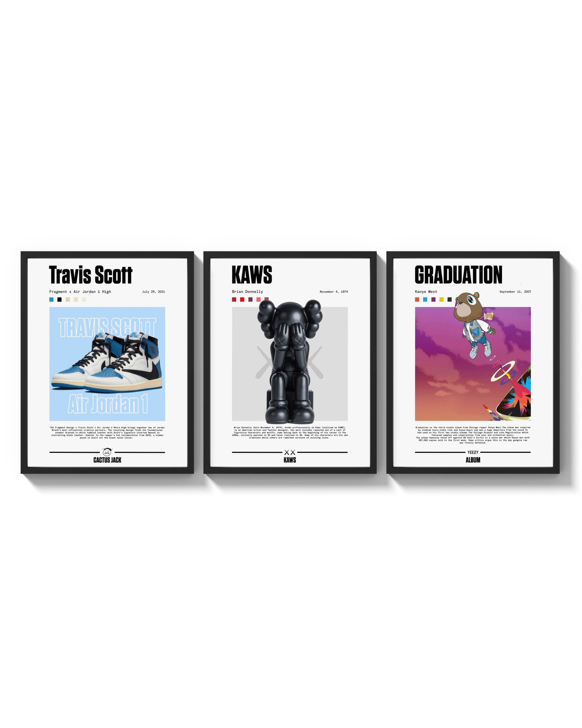 Hypebeast Legends Poster Set triptych arranged on a bright gallery wall