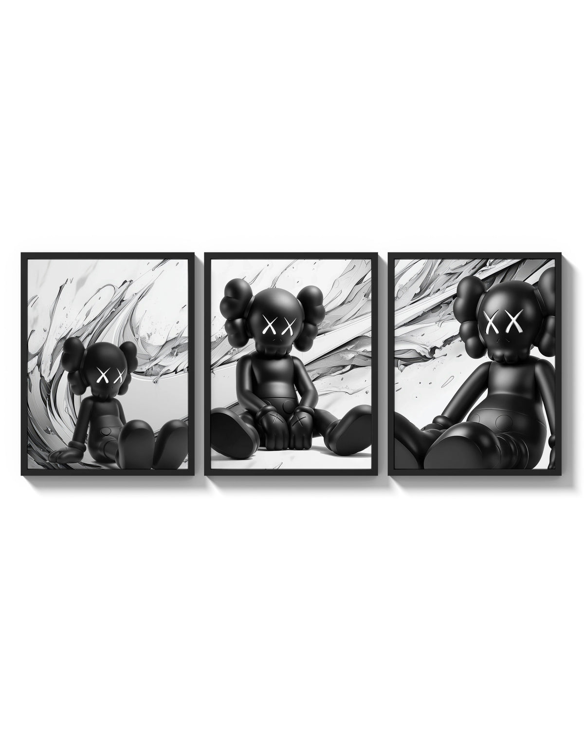 KAWS Est. 1999 Companion triptych arranged on a bright gallery wall