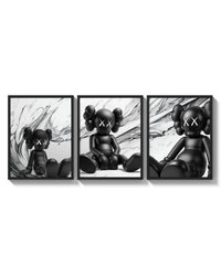 KAWS Est. 1999 Companion triptych arranged on a bright gallery wall