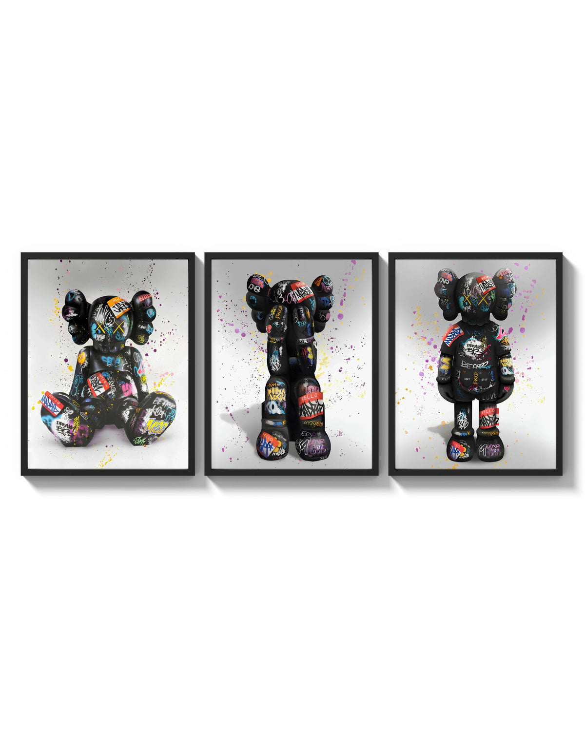 KAWS Companion Graffiti Triptych arranged on a bright gallery wall