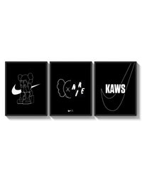 KAWS Nike Poster Set triptych arranged on a bright gallery wall