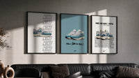 Nike Air Max 1 Patta triptych in three black frames on a grey wall above a leather sofa