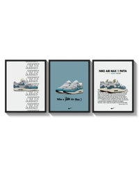 Nike Air Max 1 Patta triptych arranged on a bright gallery wall