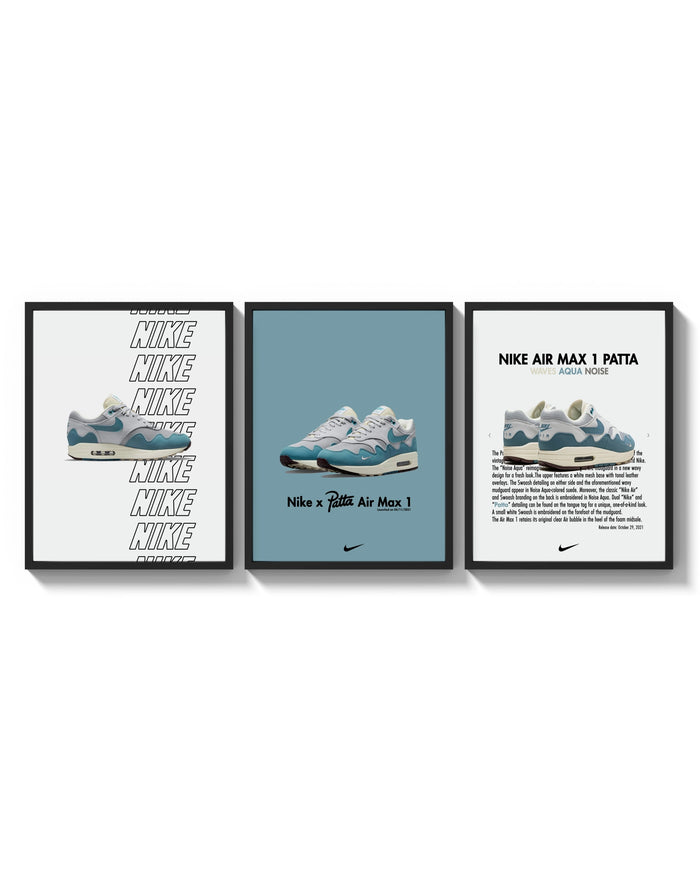 Nike Air Max 1 Patta triptych arranged on a bright gallery wall