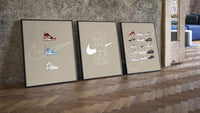 Off-White Nike Poster Set three-piece set leaning on parquet beside a vintage loft door