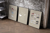 Off-White Nike Poster Set set of three black-framed prints leaning against a raw-plaster wall