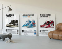 Air Jordan 1 Poster Set three-panel set displayed beside a brown leather sofa