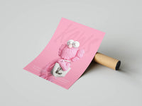 Hypebeast-themed pink edition art print highlighting quirky collectible designer figures